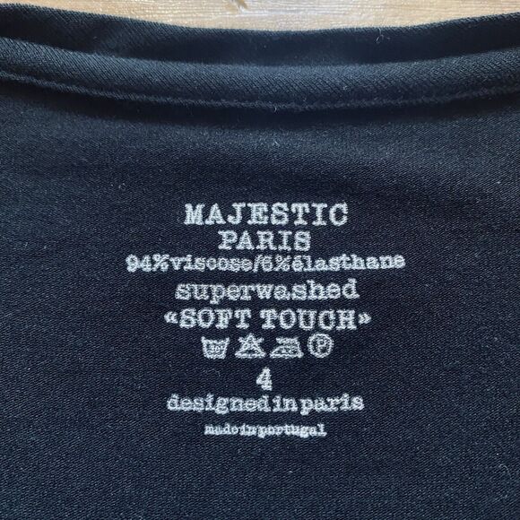 MAJESTIC PARIS L Black Super Washed Soft Touch Open Tie Front Short Sleeve Top 4 - Picture 5 of 12